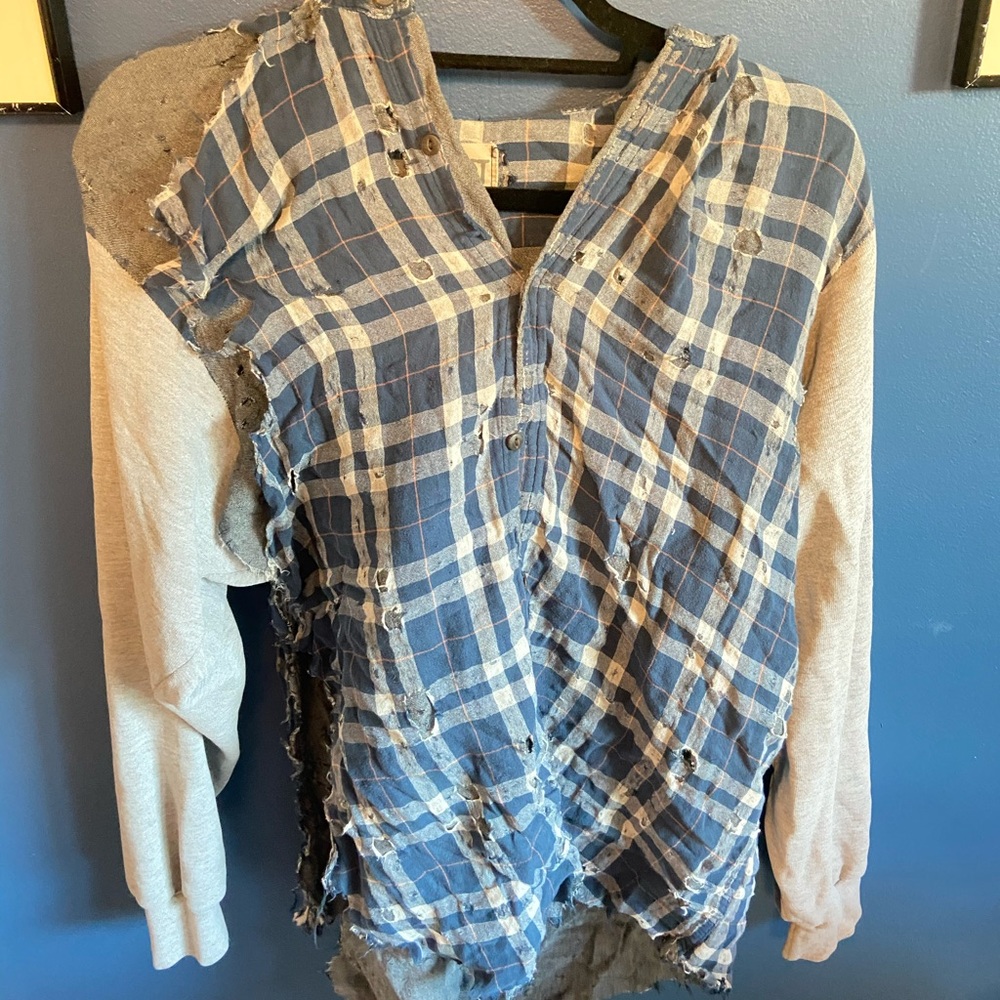 Furst of a kind flannel and sweatshirt jacket.